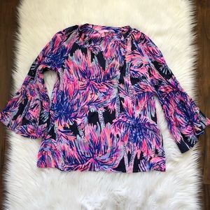 Lilly Pulitzer Matilda Silk Top Bright Navy Palms